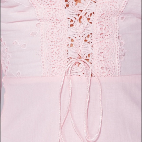 Broderie Lace Puff Sleeve Lace Pink Mini Dress - Picture 5 of 5